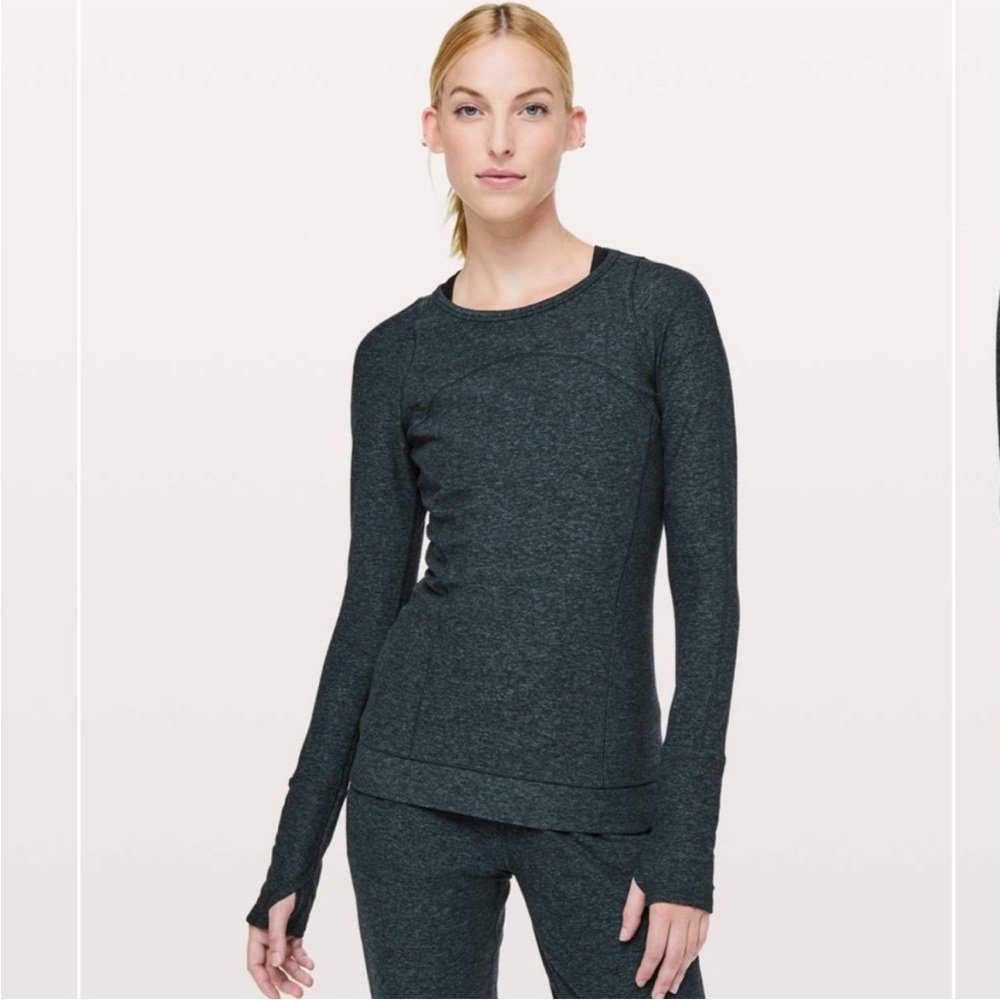 Lululemon Cypress Kiss Long Sleeve Heathered Green Jasper / Black